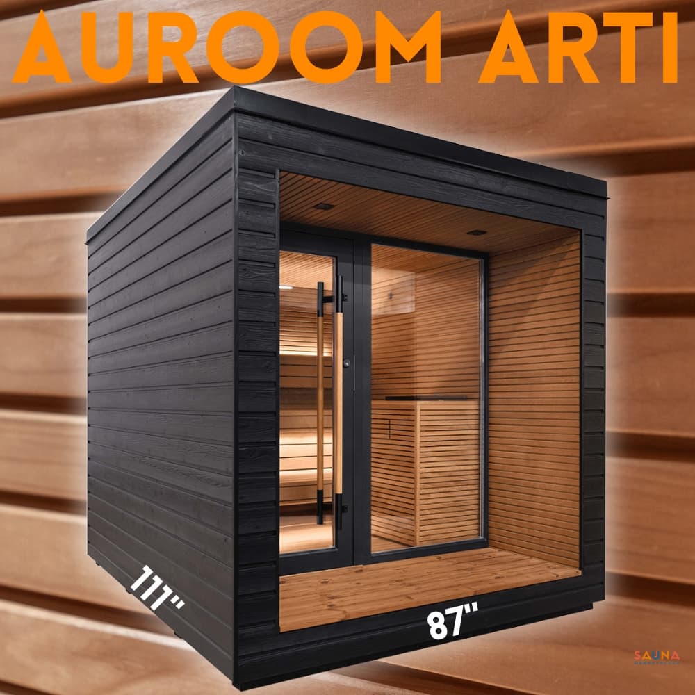Auroom Arti prebuilt outdoor sauna with deep roof overhang