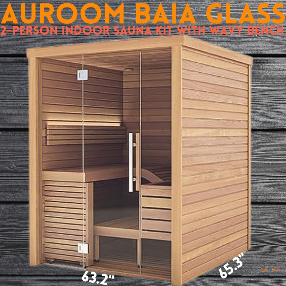 Auroom Baia Glass indoor sauna with sculpted contoured bench