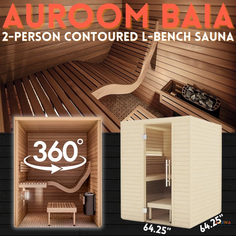 Auroom Baia indoor sauna with wood front and contoured bench