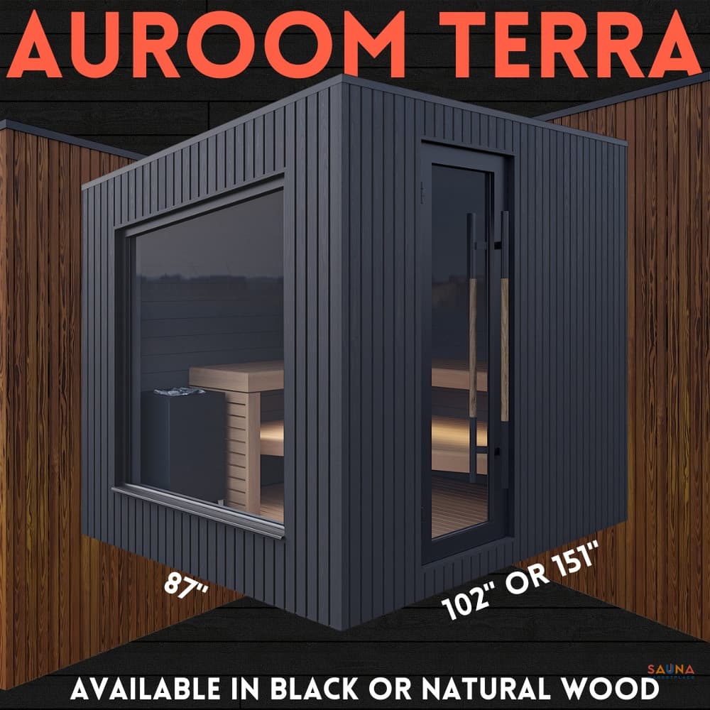 Auroom Terra prebuilt outdoor sauna in black cladding