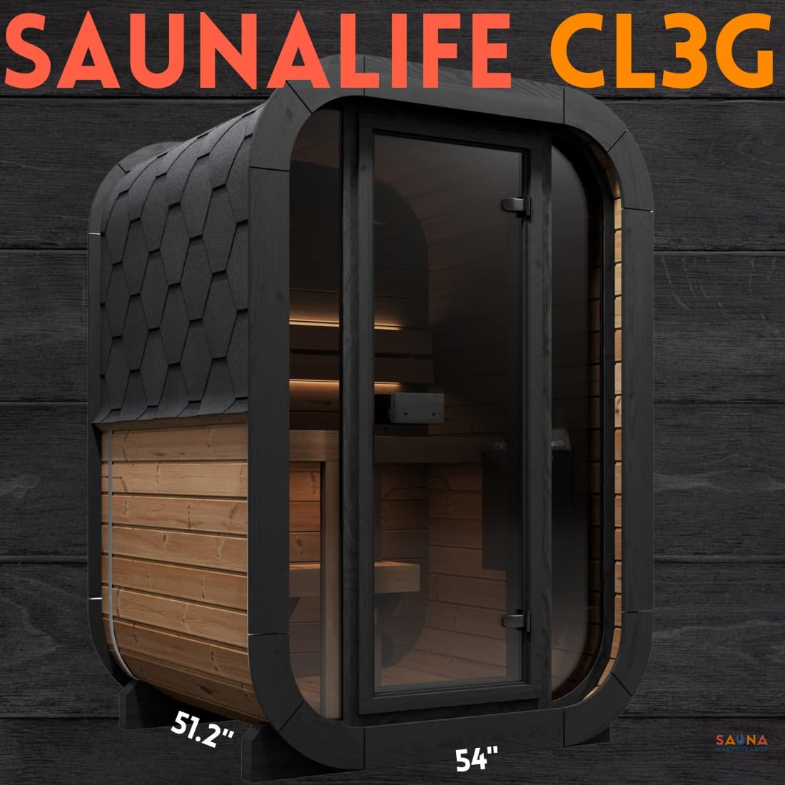 SaunaLife CL3G compact outdoor cube sauna kit with glass front