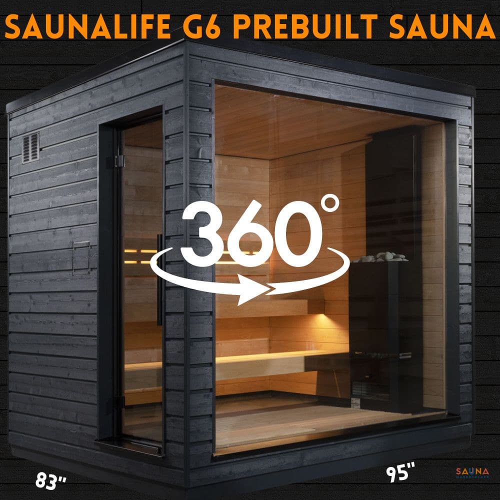 SaunaLife G6 prebuilt luxury outdoor sauna with floor-to-ceiling glass